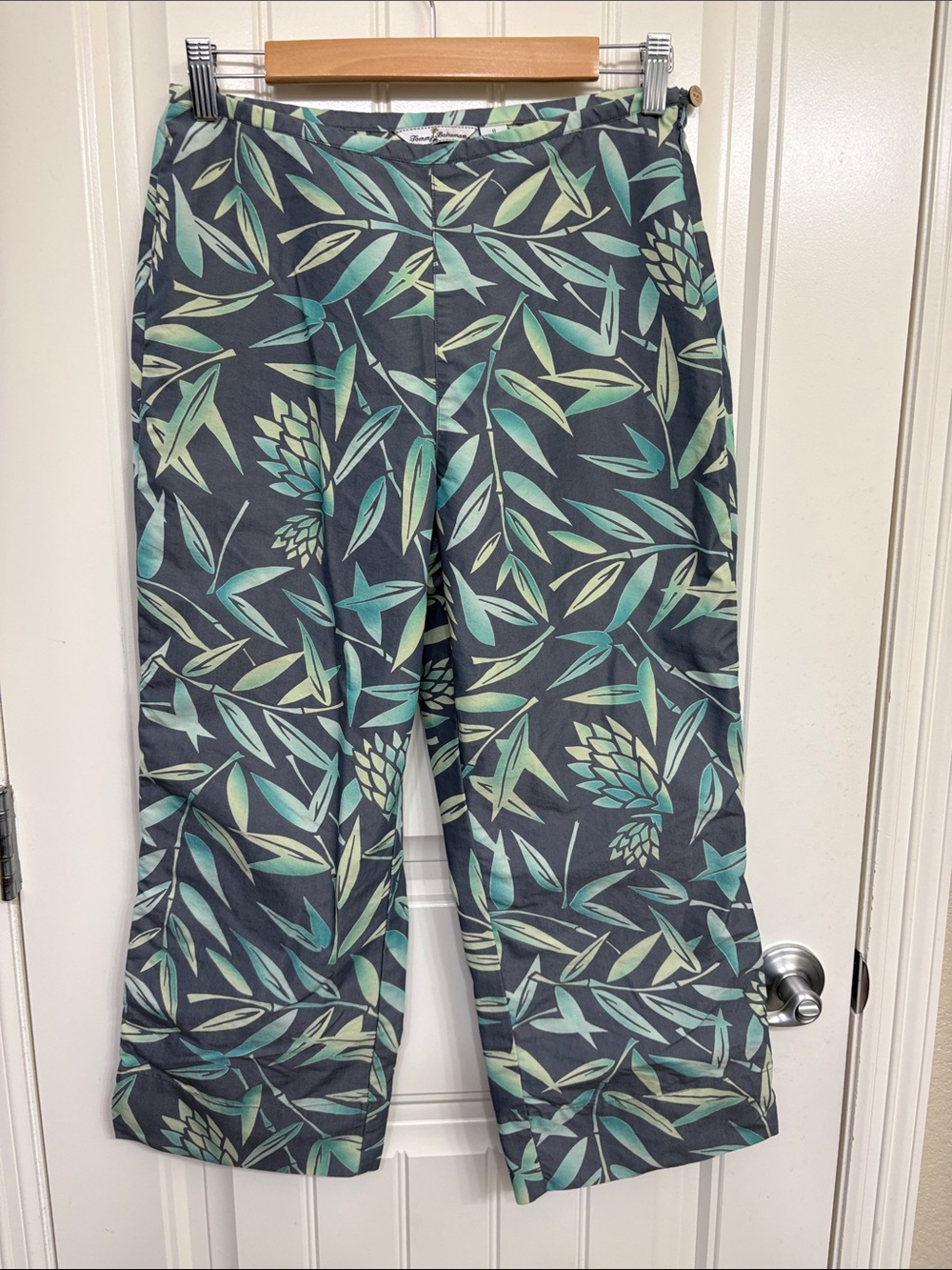 Tommy Bahama Gray pants with Teal and Green Leaf Print